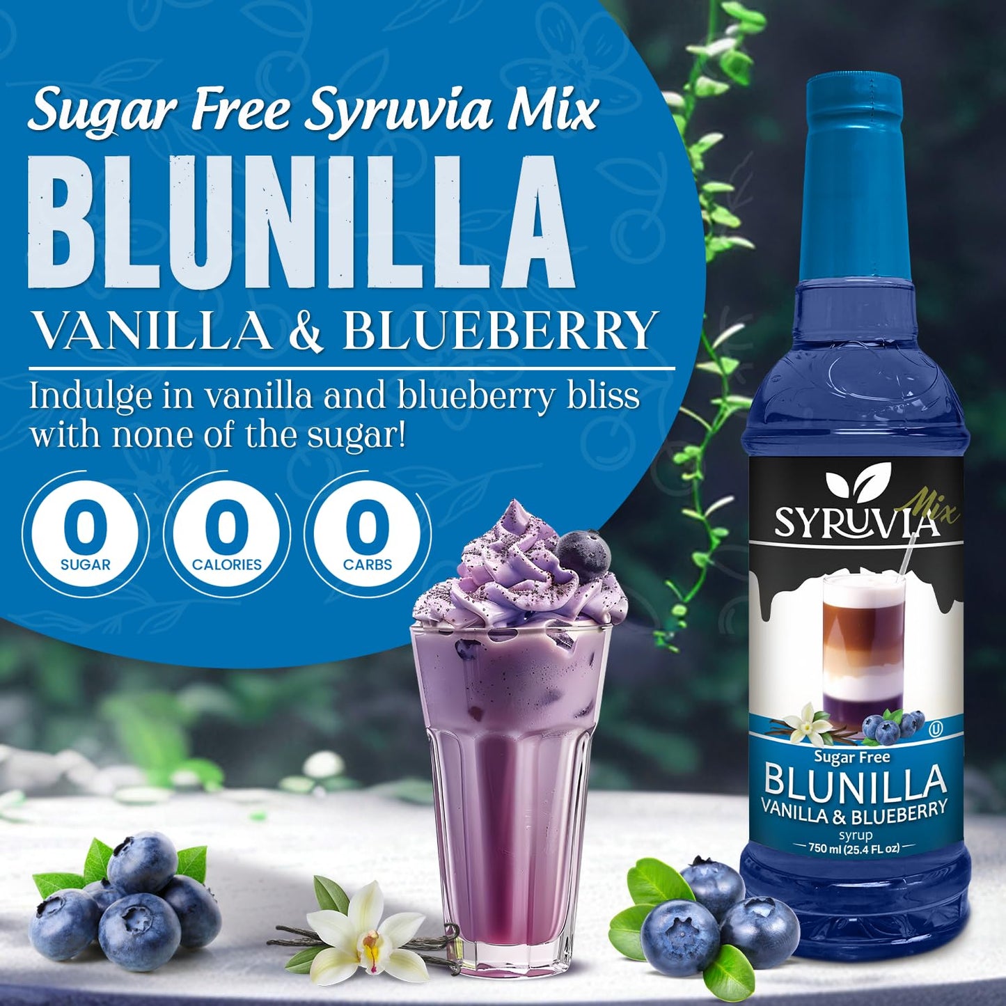 Sirop BLUNILLA™ sans sucre Myrtille Vanille
